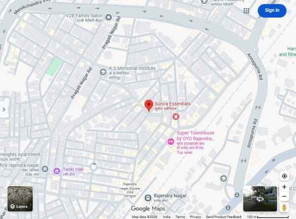 Google Maps preview showing Sunira Enterprises in Dhanvantari Nagar, Indore