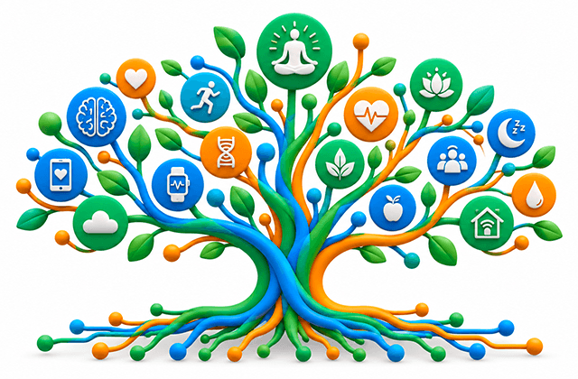 A colourful tree connecting technology, nature and wellbeing